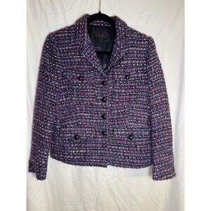 J. Crew Boucle Tweed Jacet Blazer Purple Pink Blue Sz 4 Classic